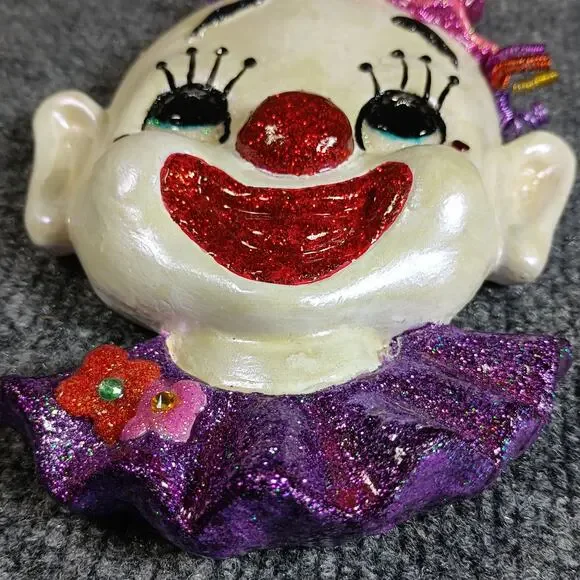 Clown Wall Plaques Ceramic Face Heads Colorful Circus Carnival Decor Pair Set - Picture 3 of 13